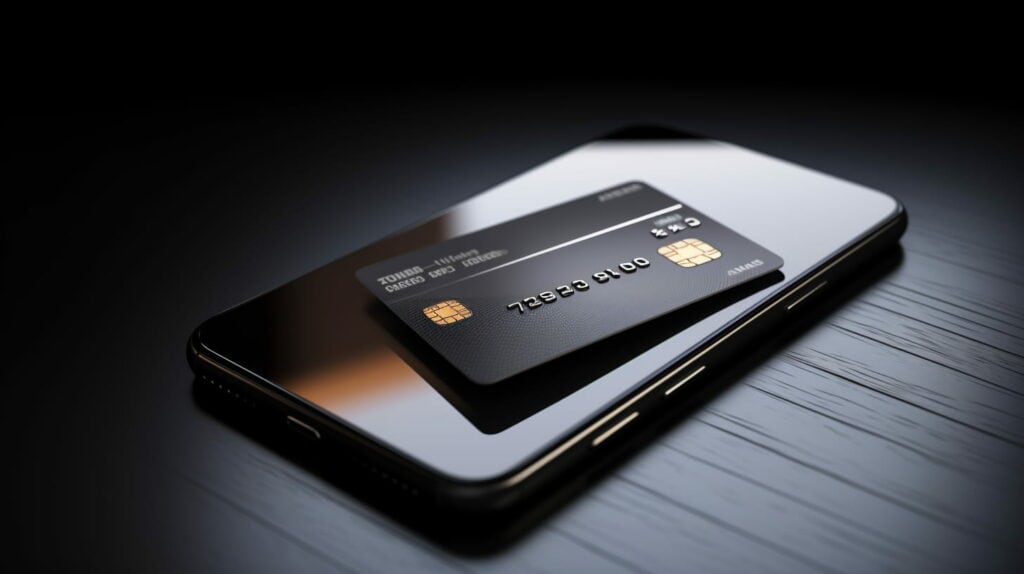 credit card laying on a cell phone