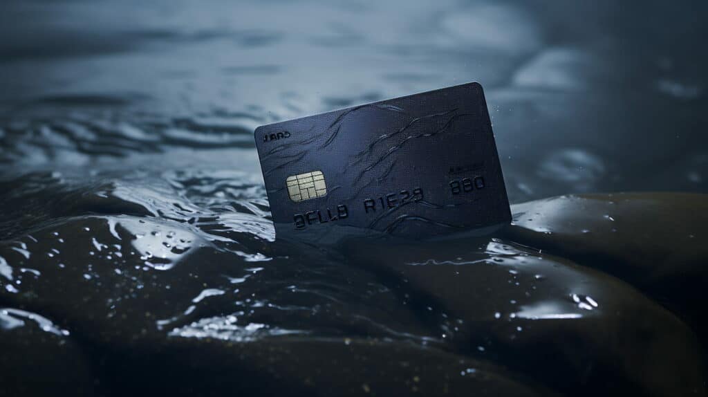 black credit card floating in water