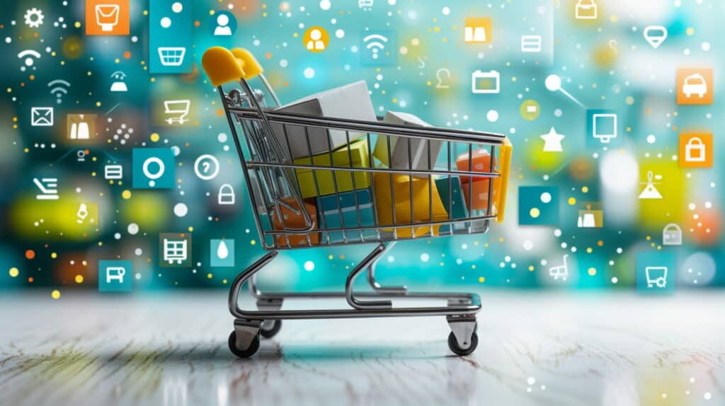 shopping cart graphic representing clover pos for e-commerce