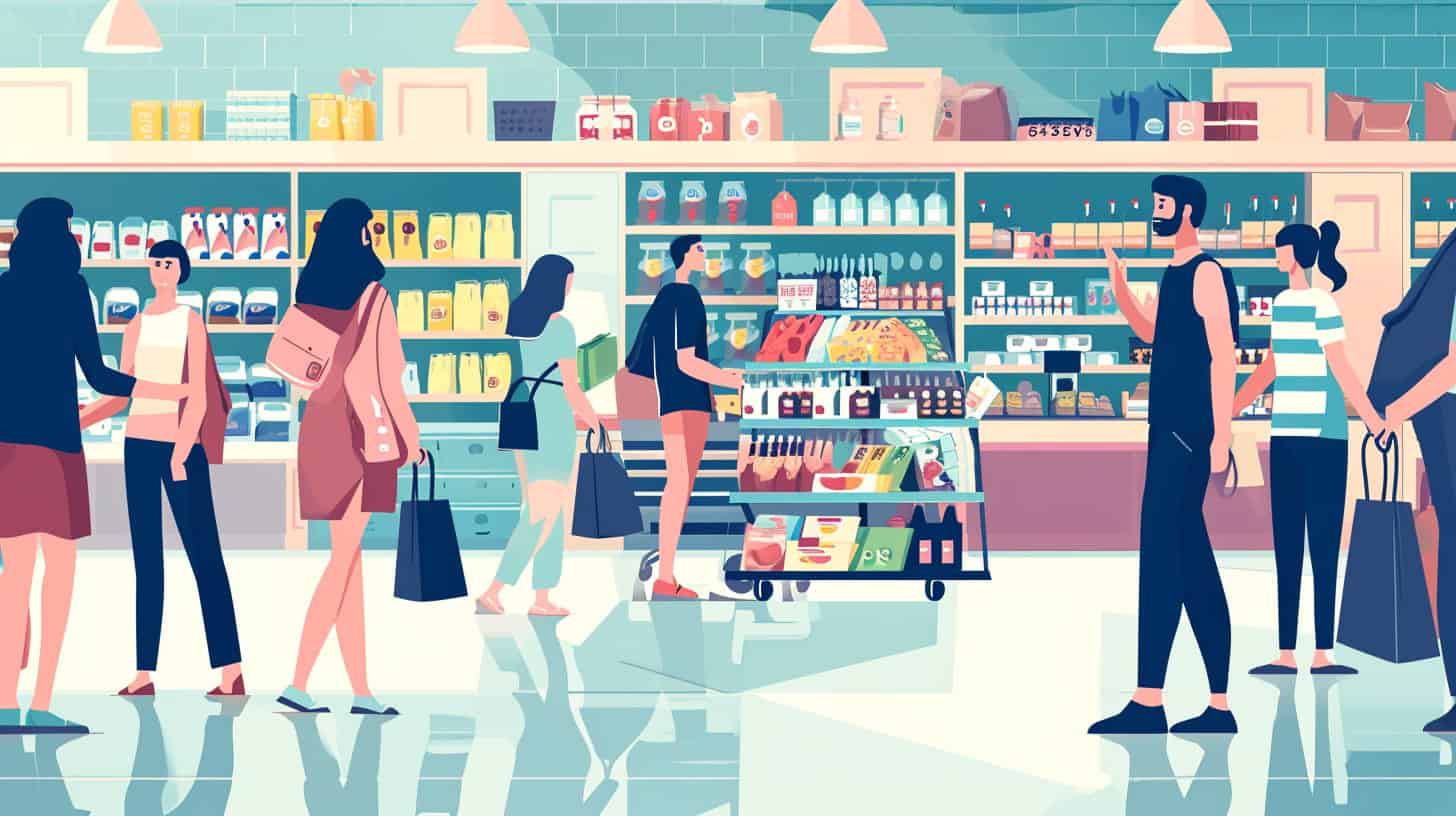 a illustration of people shopping at a retail store representing Clover App Market
